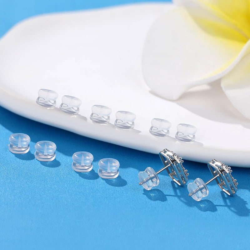 Moconar Silicone Earring Backs Sterling Silver Locking Secure Earring Backs for Studs/Droopy Ears Rubber, Secure Hypoallergenice Comfortable Backings for Women Men Silver Color - Image 2